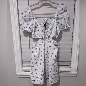 H&M White Dress with Blue Floral Accents